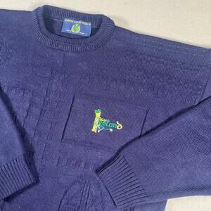 Blarney Castle Designs Sweater Blue Knit Ireland Logo Men's Large Vintage